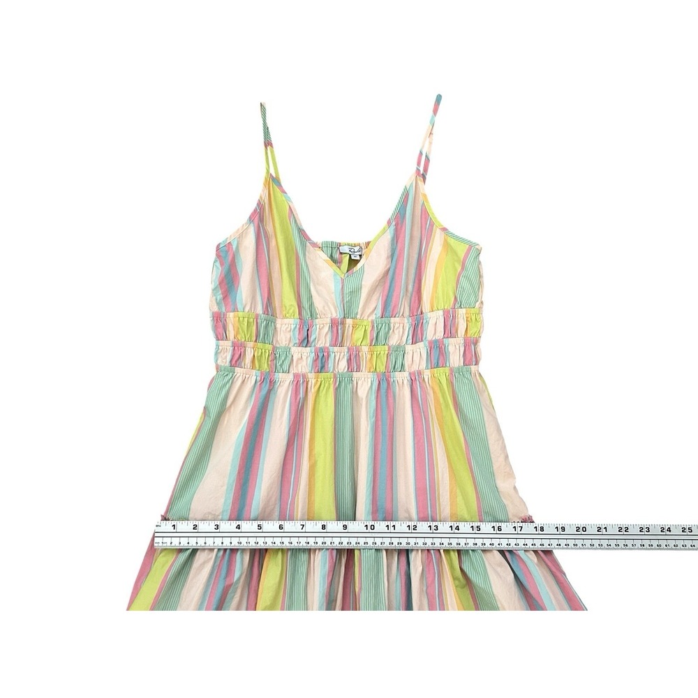 Rails Carmen Mini Dress Guava Rainbow Stripe Tier Sundress Medium Smocked Waist - Picture 10 of 16